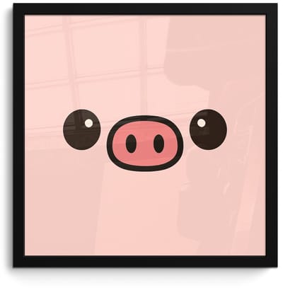 Poster in lijst - Fotolijst 40x40 cm - Posters - Varken - Roze - Minimalistisch - Posterlijst zwart - Decoratie - Wanddecoratie woonkamer - Muurdecoratie slaapkamer