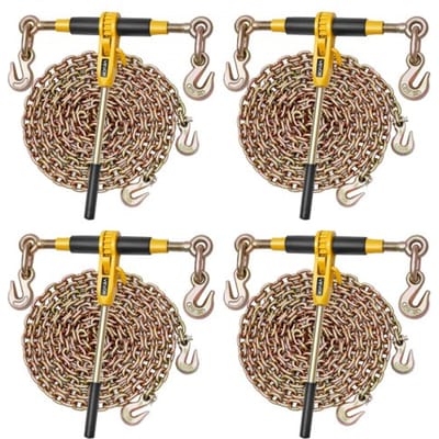 VEVOR ratelspanner 3628 kg, ratelspanner, spankettingen G80, ratelbinder, set spankettingen en binders, sjorbanden voor transport, slepen, houttransport (verpakking van 4)