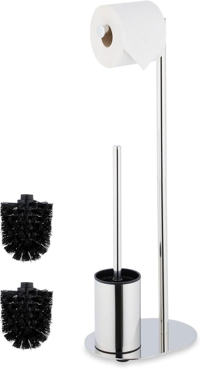 Famanu – Toiletbutler met wc-borstelhouder – staand – metaal – modern – zilver – 63x23x17 cm
