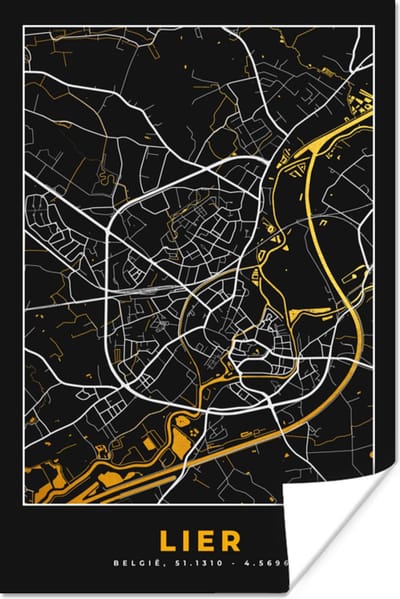 Poster Lier - Kaart - Plattegrond - Goud - Stadskaart - 120x180 cm XXL