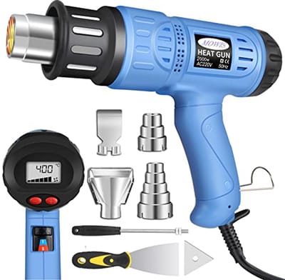 Professioneel Heteluchtpistool 1800W met LCD-display en 4 opzetstukken | Instelbare Temperatuur 100-600°C | Voor Verfverwijdering, Solderen, Krimpen