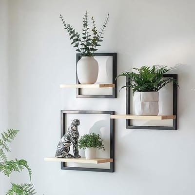 Zwarte metalen wandplank set van 3 - Vierkante plank voor woonkamer, slaapkamer en badkamer