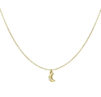 Ketting met halve maan en diamant - Goud - Perfect cadeau voor de feestdagen!