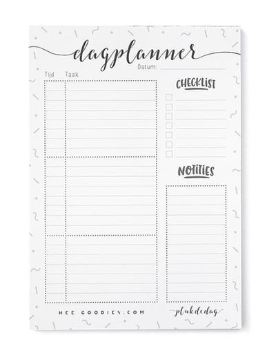 Dagplanner papier A5 notitieblok afscheurbaar zwart wit to do list desk planner ongedateerd zwart wit