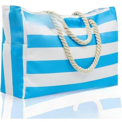 Gestreepte Boheemse Opbergtas Damestas Grote Capaciteit Strandtas Canvas Tas Grote Strandhandtas blue