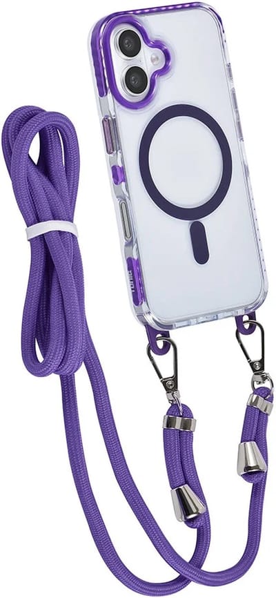 Hoes Geschikt voor: iPhone 16 Plus Hoesje voor om de nek - Magnetisch Magsafe Hoesje Met Koord - Hoes Met Koord - Hoes Cover Met Koord - Paars