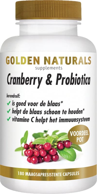 Golden Naturals Cranberry & Microbiotica (180 veganistische maagsapresistente capsules)
