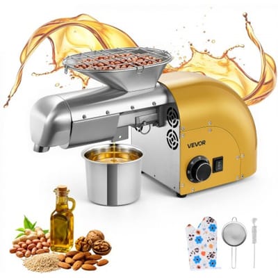 VEVOR Elektrische Oliepers 5 Kg/U, Oliemolen 1250 W, Automatische Oliepersmachine met Warm en Koud Persen en Reinigingsborstel, Oliemachine voor Pinda's, Sesam, Sojabonen en Amandelen, Roestvrij Staal