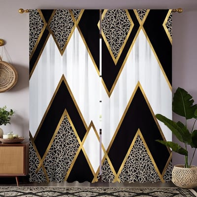 2 stuks HD eenvoudig geometrisch patroon decoratief gordijn Zwart goud digitaal bedrukt gordijn huisdecoratie stijl decoratie livin W52H63inchW132H160cm white