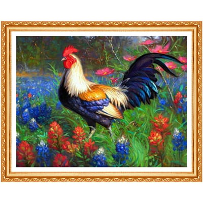 Diy, schilderij Strass, vol, rond, diamant, diamant Schilderij Haan 20X30CM blue