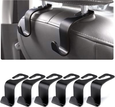 Auto Haken, 6 Stuks Achterbank Hangers, Robuuste Hoofdsteun Haken voor Tassen, Portemonnees, Boodschappen, Handtas (Zwart)