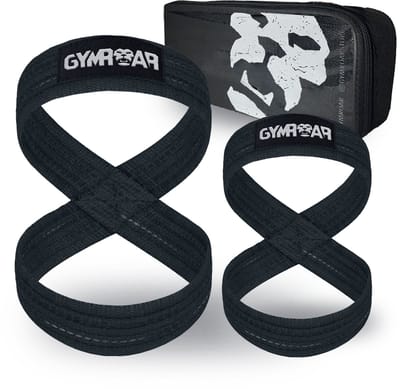 Gymroar Premium Figure 8 Lifting Straps (met Opberghoes) - Anti Slip Deadlift Straps - Bodybuilding - Powerlifting - Lifting belt - Zwart - M