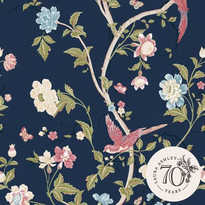 Laura Ashley Summer Palace Behang - Bloemen en Dieren - 10mx52cm - Blauw