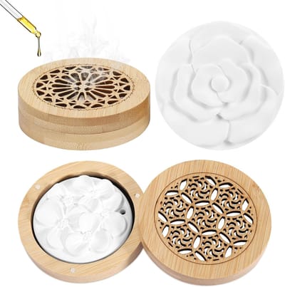 2pcs Essentiële Olie Geurstenen - Diffuser Aroma Diffuser met Houten Wierookdoos - Essentiële Olie Geurstenen Aroma Diffuser voor Yoga - Thuis - Auto - Kantoor - Spa (2 Pack)