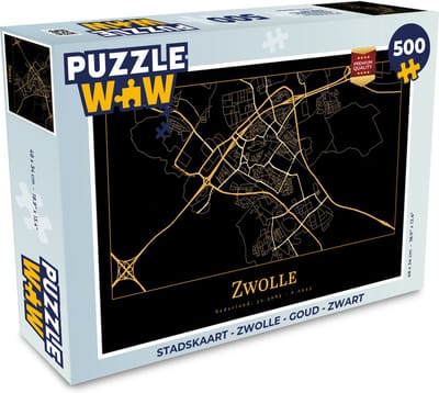Puzzel Stadskaart - Zwolle - Goud - Zwart - Legpuzzel - Puzzel 500 stukjes - Plattegrond
