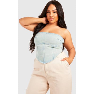 boohoo Dames Plus Gewassen Bandeautop | Acid Wash Gebleekt Lichtblauw | Maat: 54