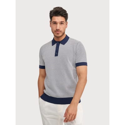 Polo Blue Industry donkerblauw streepjes 3 knopen boord