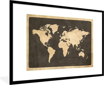 Poster in lijst - Fotolijst 90x60 cm - Posters - Wereldkaart - Vintage - Marmer - Posterlijst zwart - Decoratie - Wanddecoratie woonkamer - Muurdecoratie slaapkamer
