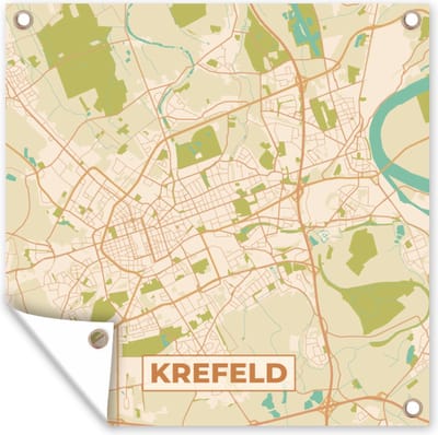 Tuin poster Krefeld - Plattegrond - Kaart - Vintage - Stadskaart - 200x200 cm - Tuindoek