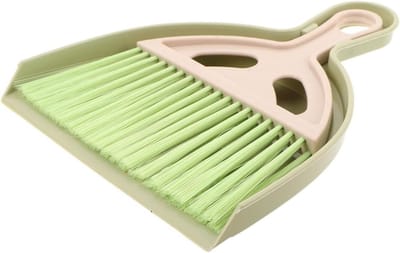 Mini Bureau Bezem - Stofblik Set - Tafel Schoonmaken - Geruisloze Reiniging - 18.5 cm - Groen