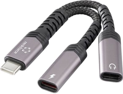Renkforce USB-C, Audio Adapterkabel [1x USB-C stekker - 2x USB-C bus, USB-C bus (Power Delivery)] USB-C® Audio+Charge Adapter 7.50 cm Flexibel