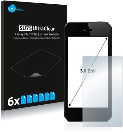 Savvies - Screenprotector voor Smartphones en Mobiele Telefoons met 3 inch-scherm [60 mm x 45 mm, 4:3] Folie Beschermfolie transparant 6 Stuks