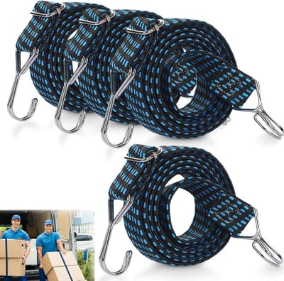 Verstelbare Spanrubbers - Spanbanden met Haken - Bagage Vastzetten - Platte Antislip Constructie - 1 Meter Lengte - Blauw-Zwart