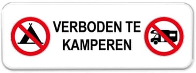 Parkeerbord Verboden te kamperen - Weerbestendig Aluminium - 40x15 cm - Bevestiging: Zonder bevestiging (alleen het bord)