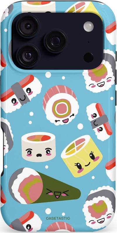 Casetastic hoesje geschikt voor Apple iPhone 17 Pro - MagSafe - Dubbellaagse bescherming - Sushi mania - Fashion Case - Lichtblauw Grijs Wit