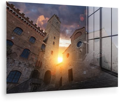 ® Glasschilderij 180x120 cm - Schilderij acrylglas - De grote Toren van de stad San Gimignano in Italië - Foto op glas - Muurdecoratie woonkamer - Wanddecoratie slaapkamer - Schilderijen