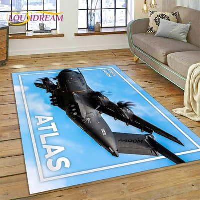 3D Air Force Jet Fighter Spitfire Vliegtuig Tapijt Vloerkleed voor Thuis Woonkamer Slaapkamer Bank Deurmat Decor, kinderkamer Vloerkleed Antislip Mat 40x60cm