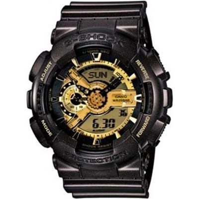 Casio G-SHOCK Serie Zwart Goud Waterdicht Schokbestendig en Antimagnetisch Datumweergave LED Verlichting Kwarts Uurwerk Rubberen Band Japans en GA-110BR-5A zwart