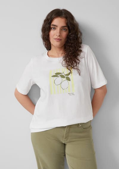 Zachte katoenen T-shirt met bedrukking aan de voorkant en decoratieve stiksels voor dames s.Oliver