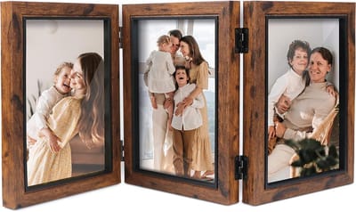 Fotolijst drievoudig opvouwbaar 13 x 18 cm bruin - Tafeldisplay en cadeau-idee voor moeder of vriend