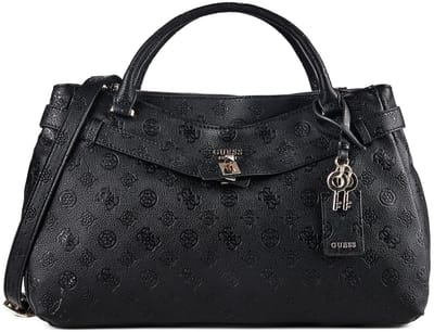 GUESS handtas schoudertas Ella Logo Girlfriend Satchel Black Logo zwart