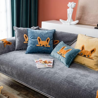 Moderne effen kleur bankhoes cartoon honden Scandinavische chenille effen kleur bankhanddoek universele antislip bankhoes voor woonkamer 70x70cm 1pcs