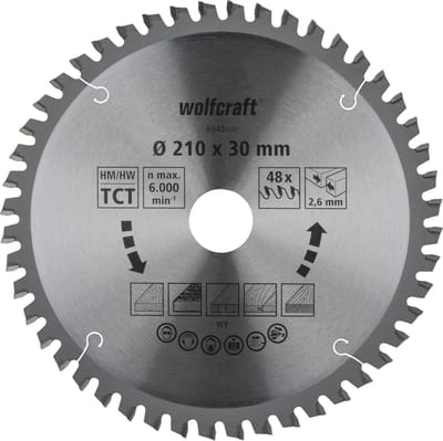 wolfcraft - Zaagblad 210x30mm voor Afkortzaag - 48 Tanden - Verstekzaag - Serie Oranje - 6545000