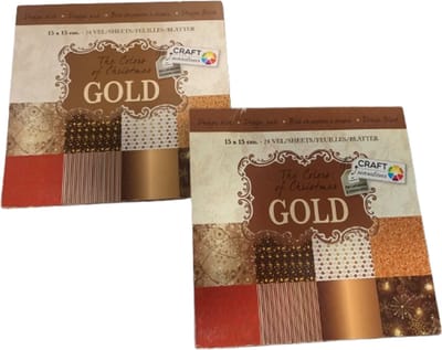Craft Kerst Designblok Goud - Set van 2 blokken - 24 vellen met 24 designs - Craft Sensations - Deco Time - Christmas Designpad - Kerstmis - Hobby - Feestdagen