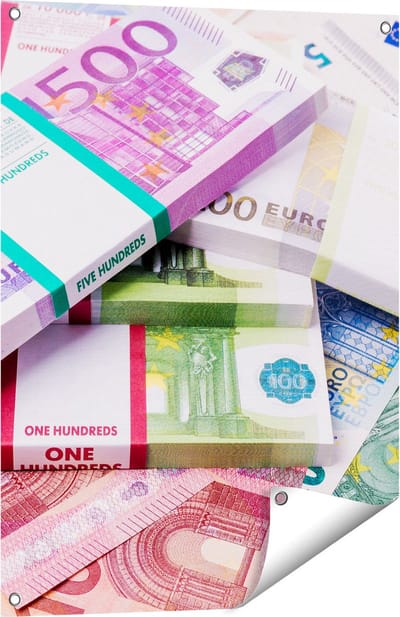 Gards Tuinposter Euro Geld Briefjes - Stapels - 60x80 cm - Tuindoek - Tuindecoratie - Wanddecoratie buiten - Tuinschilderij