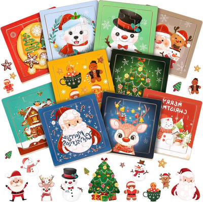 Houten Kerstpuzzels - Peuter Puzzels - Kerstactiviteit Kinderen - 10 Verschillende Ontwerpen - 43 x 47 cm - Multicolor