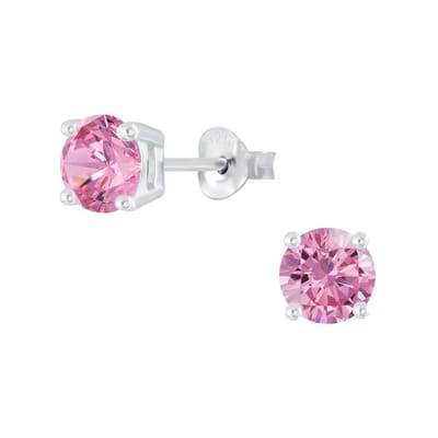 Joy|S - Zilveren rond oorbellen - 6 mm - zirkonia roze