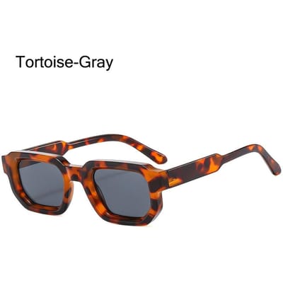 Punk Vierkante Montuur Zonnebril Mode Klein UV400 Bescherming Zonnebril Brillen voor Dames & Heren Tortoise-Gray gray