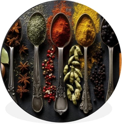 WallCircle - Wandcirkel - Muurcirkel - Lepels - Specerijen - Kaneel - Chili - Aluminium - Dibond - 30x30 cm - Binnen en Buiten