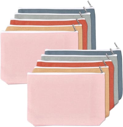 10 Stuks Canvas Cosmetica Tassen in 5 Kleuren - Bohemian Stijl Toilettas voor Reizen, Bruiloft en Cadeaus - Ideaal voor Make-up en Toilettasjes 15x22 Inch