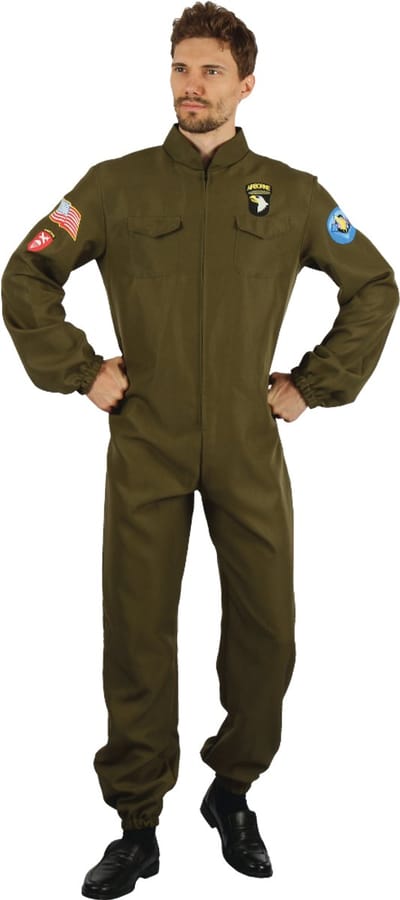 Joya Party® Piloten Verkleedpak Heren | Fighter Pilot Kostuum | Top Stijl | Leger Piloot Jumpsuit met Patches | Verkleedkostuum Gun Mannen| Straaljager Piloot Man | Carnaval & Thema Feest | Maat M/L