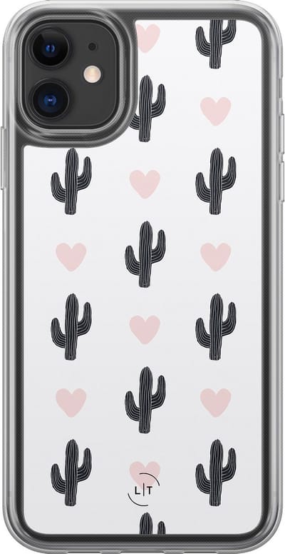Hoesje geschikt voor iPhone 11 - Cactus hartjes - 2in1 backcover - Planten - Wit - Leuke Telefoonhoesjes