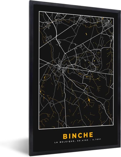 Fotolijst incl. Poster - Binche - Stadskaart - Kaart - Plattegrond - Gold - 40x60 cm - Posterlijst
