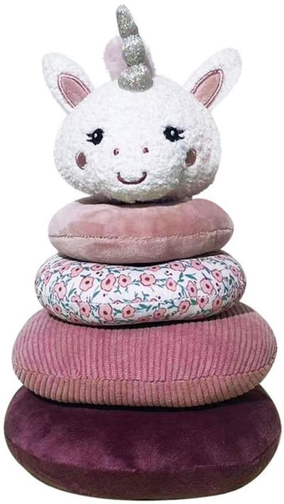 Luna Toys stapelbare eenhoorn – zachte stoffen ringen – educatief babyspeelgoed