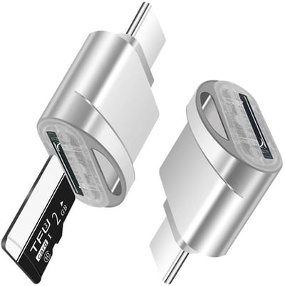 USB-C (type-c) naar Micro-SD (tf) kaartlezer adapter - cardreader - voor o.a. telefoon en laptop - zilver