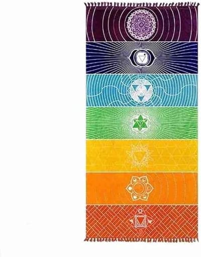 Chakra kleed - Meditatie deken - Ontspanning en decoratie - 7 chakra symbolen - 150x70 cm - Regenboog